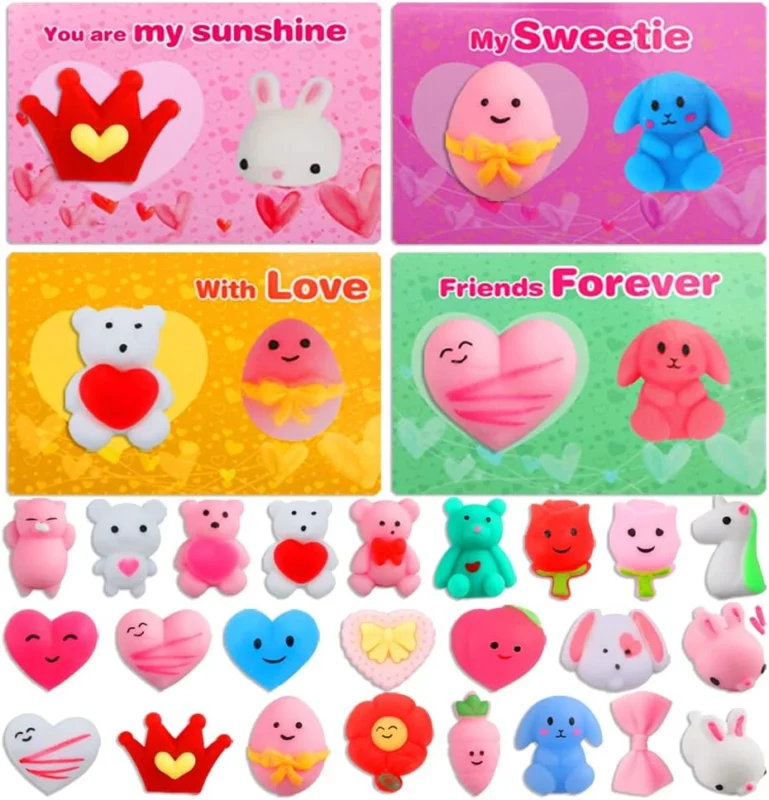 best valentine gifts for kids aged 8-12 - Mantyplay 24 pcs Valentines Day Mochi Squishy Toys