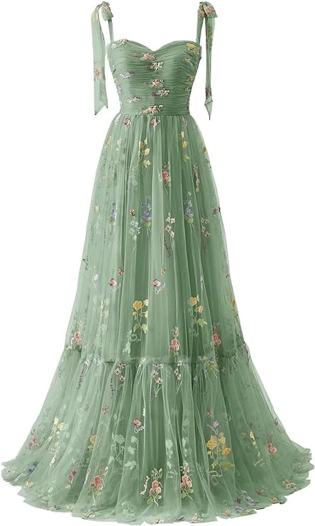 folklore dresses - Maxianever Tulle Prom Dresses Flower Embroidery