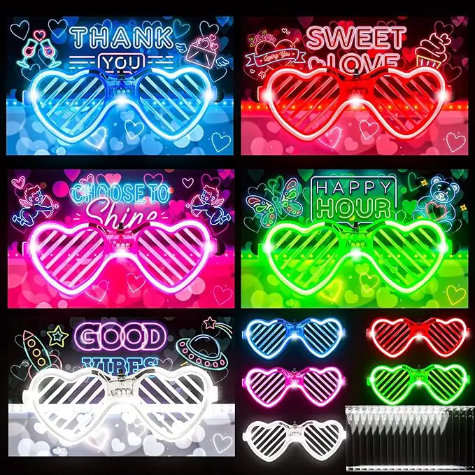 best valentine gifts for kids aged 8-12 - Thuodo 30pcs LED Heart Shaped Light Up Glasses