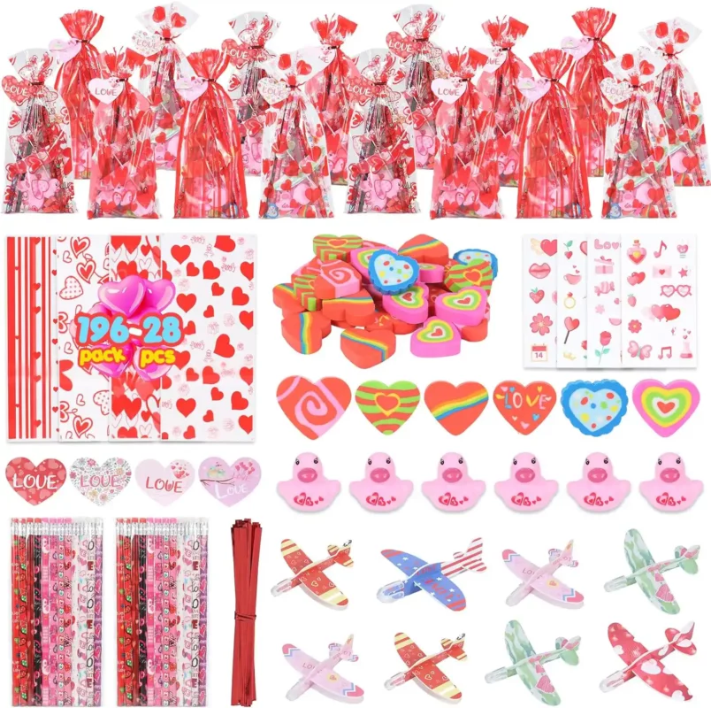 best valentine gifts for kids aged 8-12 - YTENGZL 196 Pcs Valentine's Day Stationery Gift Set