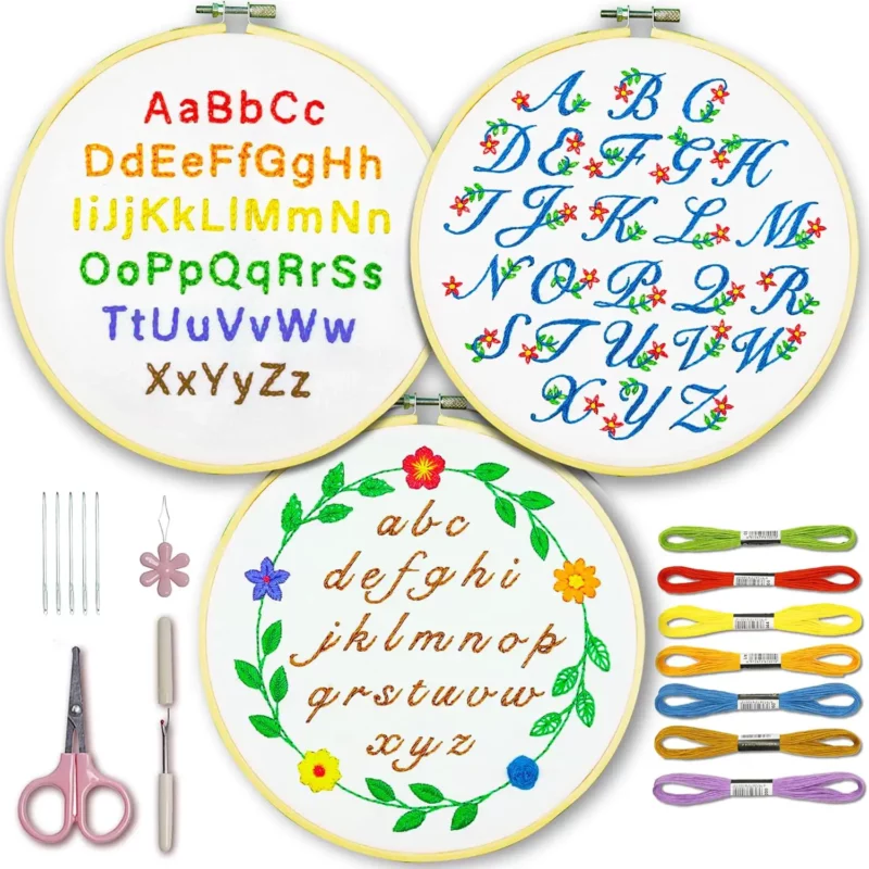 best gifts for embroiderers - Bradove 3 Sets Alphabet Practice Embroidery Kit