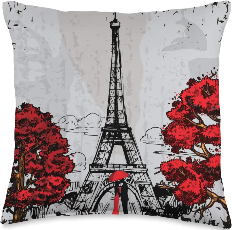 best gifts for francophiles - Graphic Francophile Vintage France Love Eiffel Tower Paris Throw Pillow