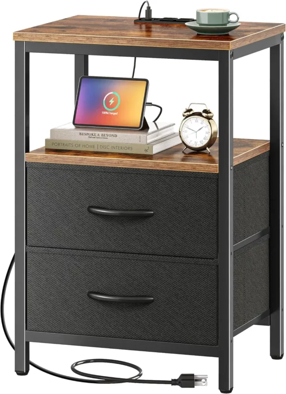 nightstand buying guide - Huuger Nightstand with Charging Station
