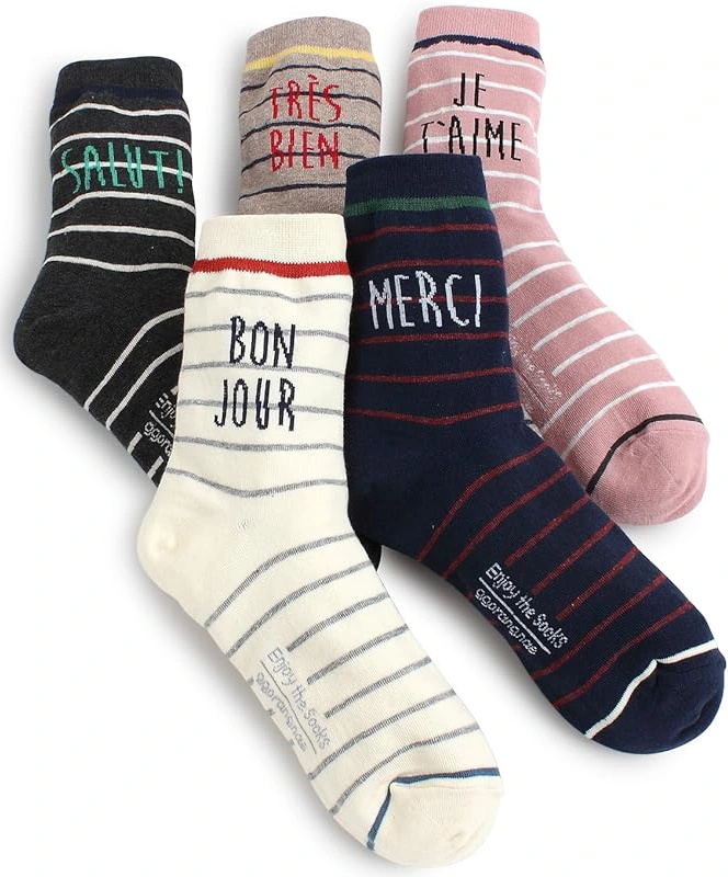 best gifts for francophiles - Intype French Bonjour Fashion Socks (5pairs)