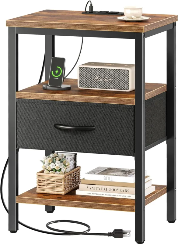 nightstand buying guide - SUPERJARE Nightstand with Charging Station