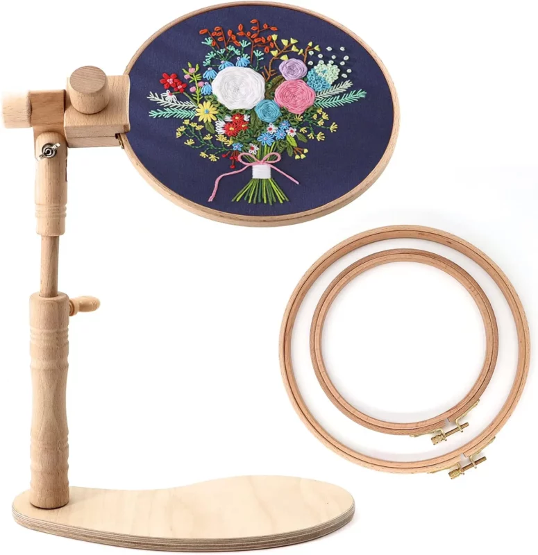 best gifts for embroiderers - ZOCONE Beech Wood Adjustable Rotated Embroidery Hoop Stand