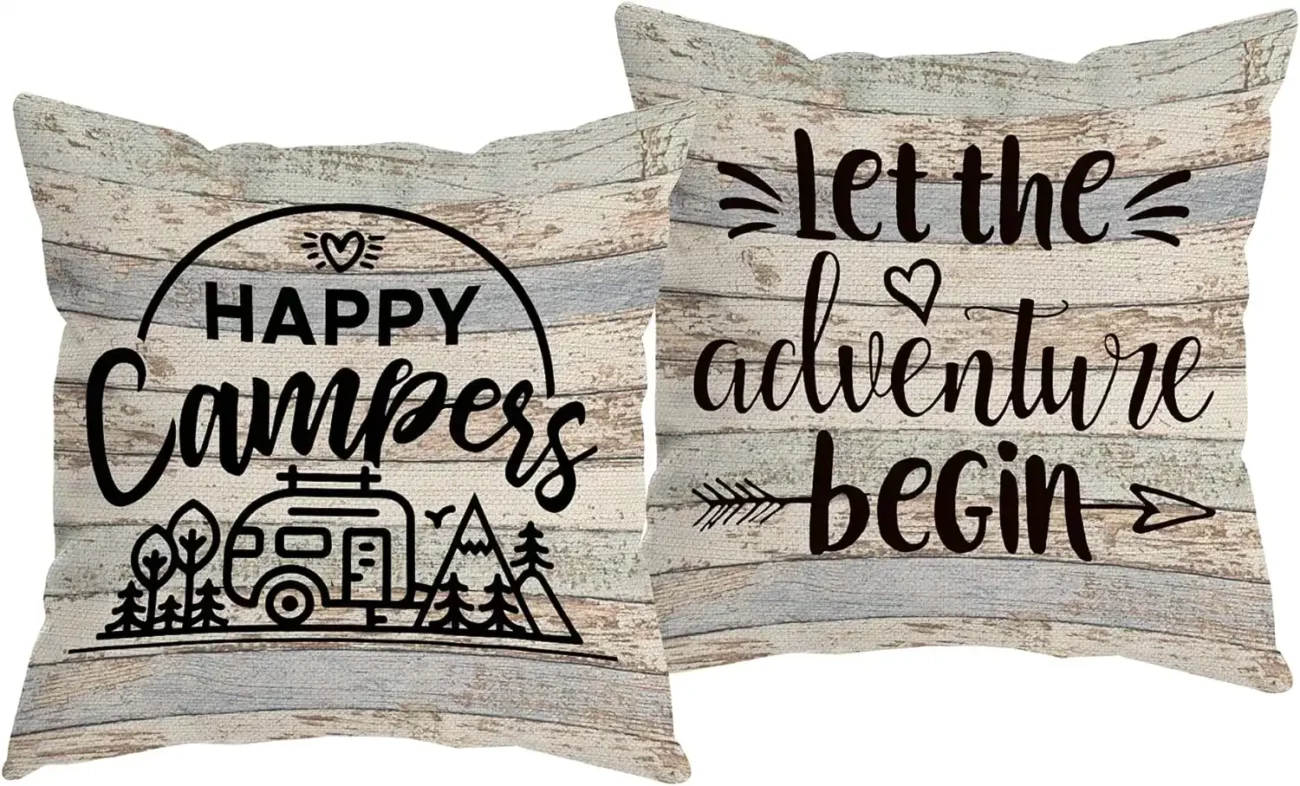 best gifts for rv owners - HUYAW Happy Camper Decorative Throw Pillow Covers