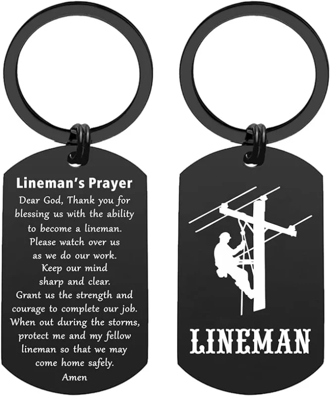 best gifts for lineman - ENGZHI Linemans Prayer Keychain